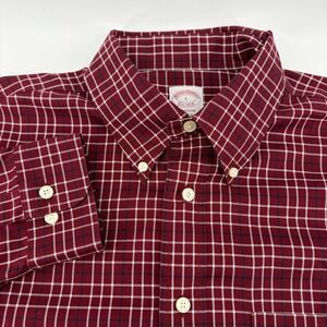 Brooks Brothers Madison Fit Red White Blue Plaid Button Down Shirt Mens Size L